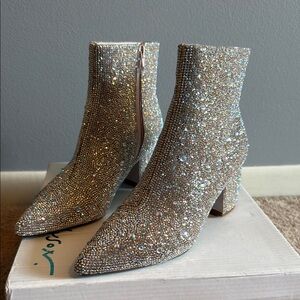 Betsey Johnson Silver Heeled Boots with Glitter Finish